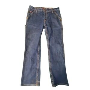 Ariat FR Work Pants M7 Slim Straight Leg Mens 34x29 Dark Wash Blue Denim Pockets